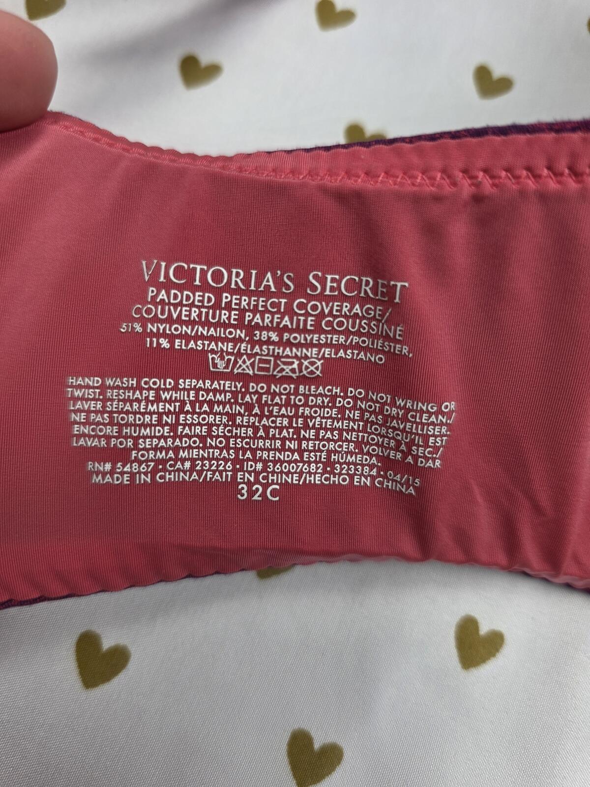 Victorias Secret Padded Perfect Coverage Bra Red 32C