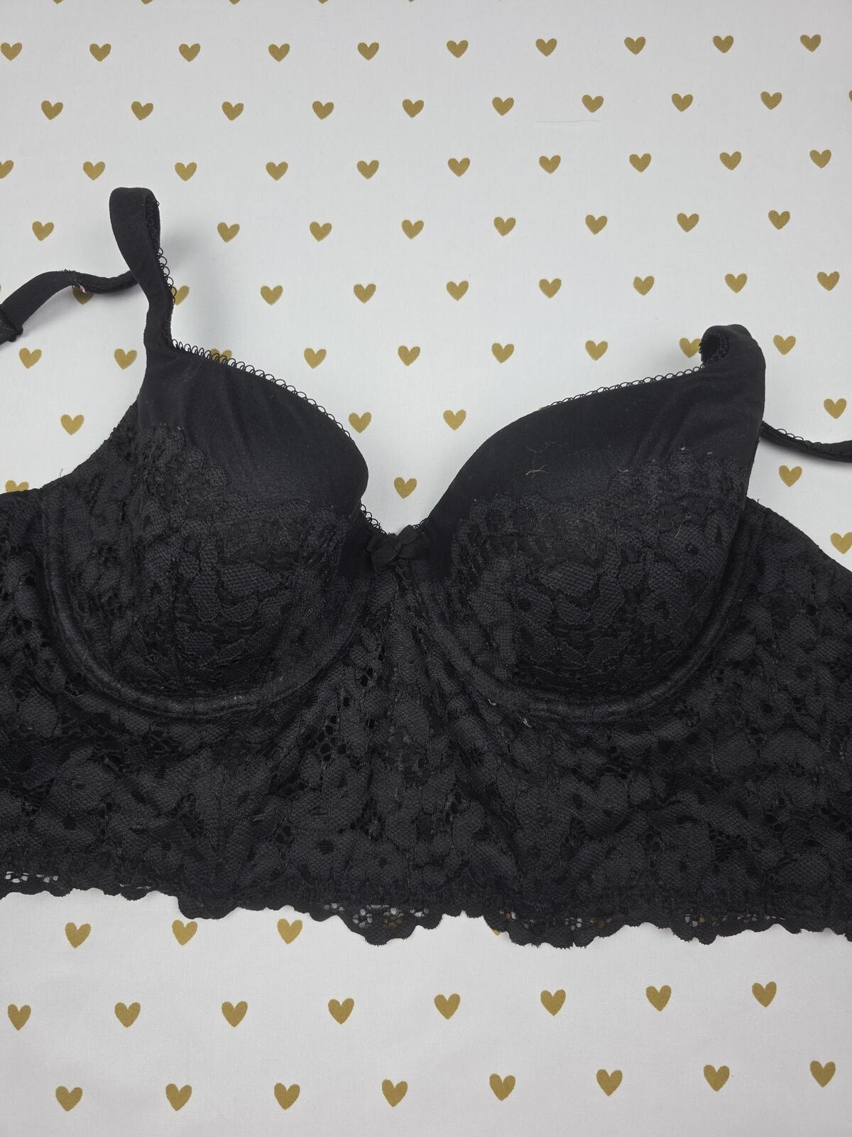 Victoria's Secret Black Corset Style Bustier Bra Body By victoria Lined Demi 34D