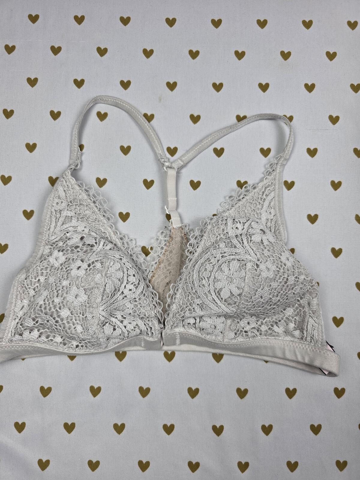 Victorias Secret White Lace Front Close Racerback Small Bralette Bra Top Tank