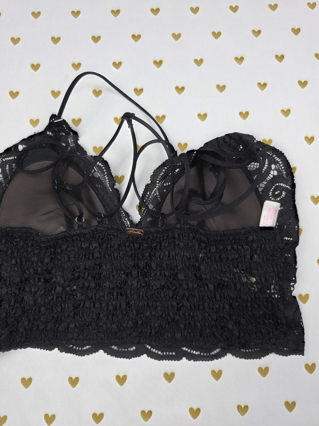 Victorias Secret Pink Black Lace Strappy SMALL Bralette Bra Top Tank
