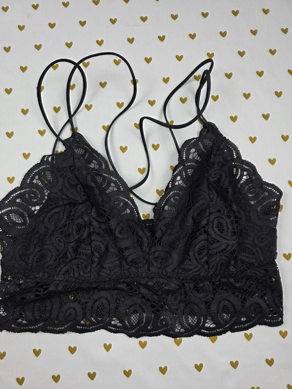 Victorias Secret Pink Black lacey Strappy LARGE Bralette Bra Top Tank