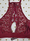 Victorias Secret Maroon High Line Lace Small Bralette Bra Top Tank