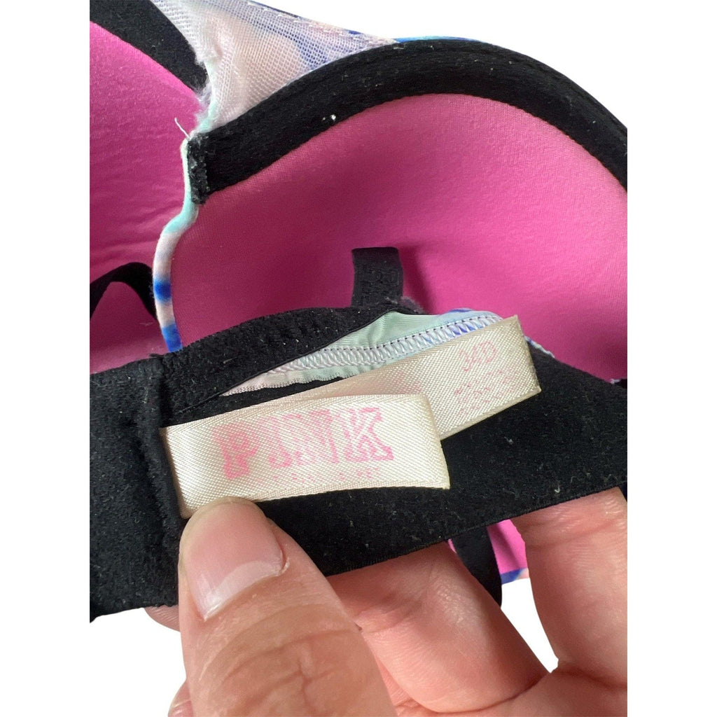 PINK Victoria's Secret Bra Womens 34D Tie Dye Push Up Underwire Padded Logo