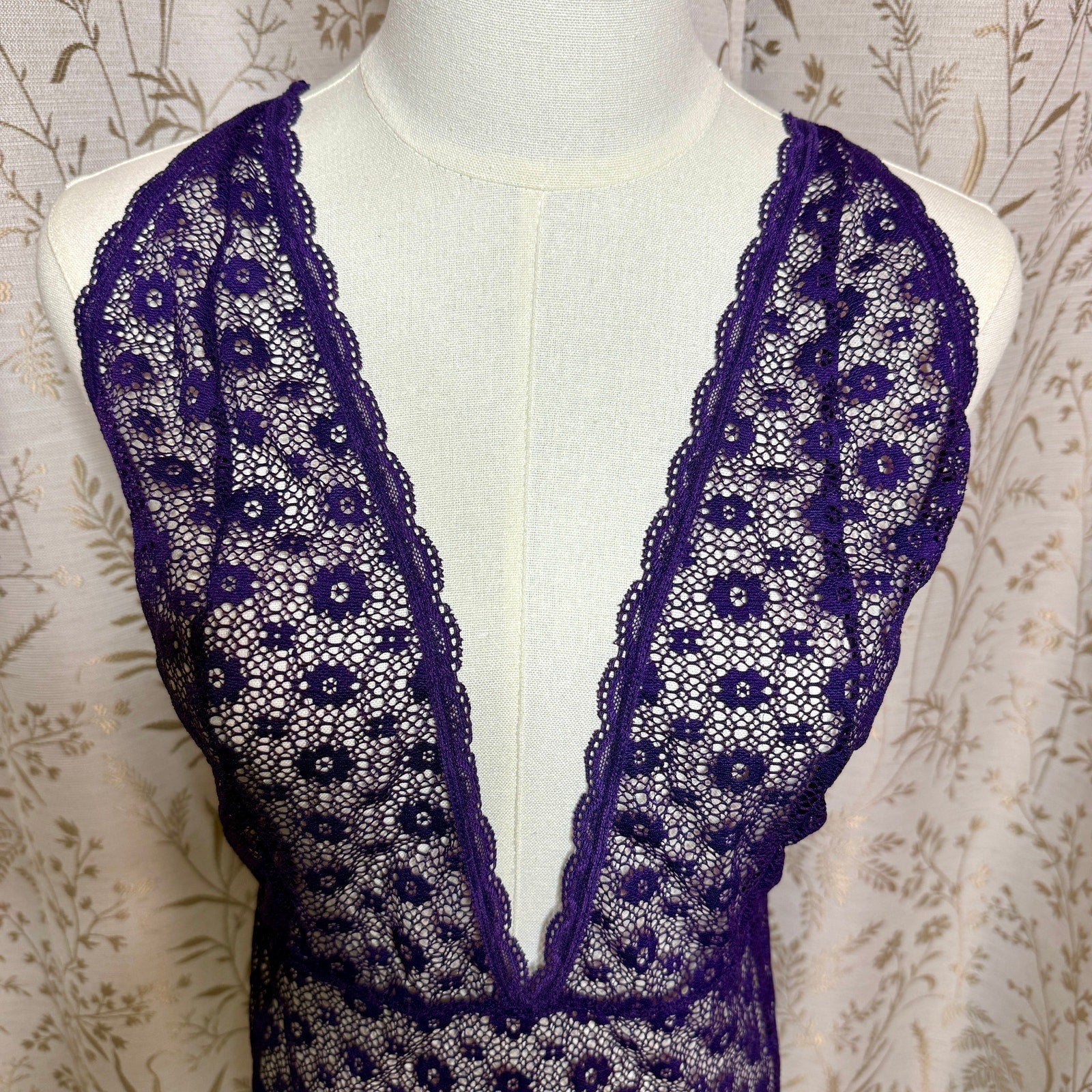 Victoria's Secret Purple Lace Halter Teddy Bodysuit L Plunge Romantic Whimsigoth