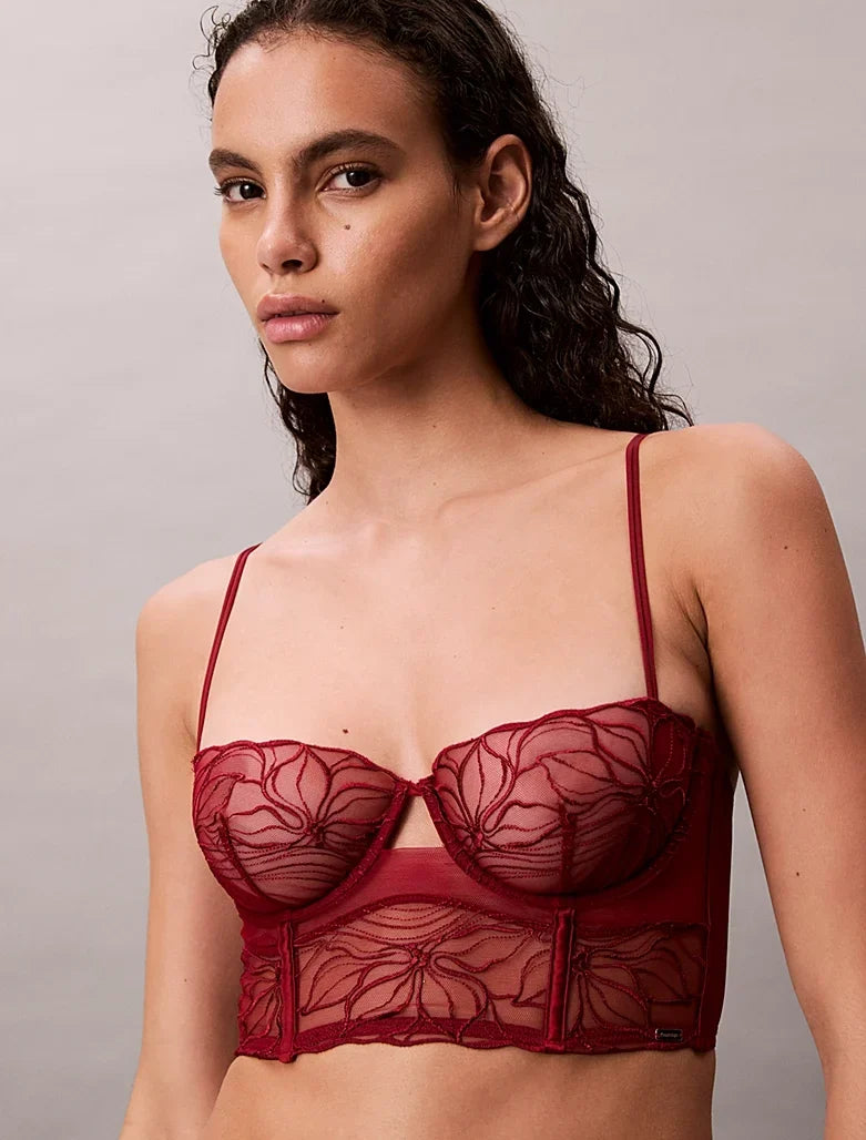 Calvin Klein | CK Black Floral Lace Unlined Balconette | Fall Berry