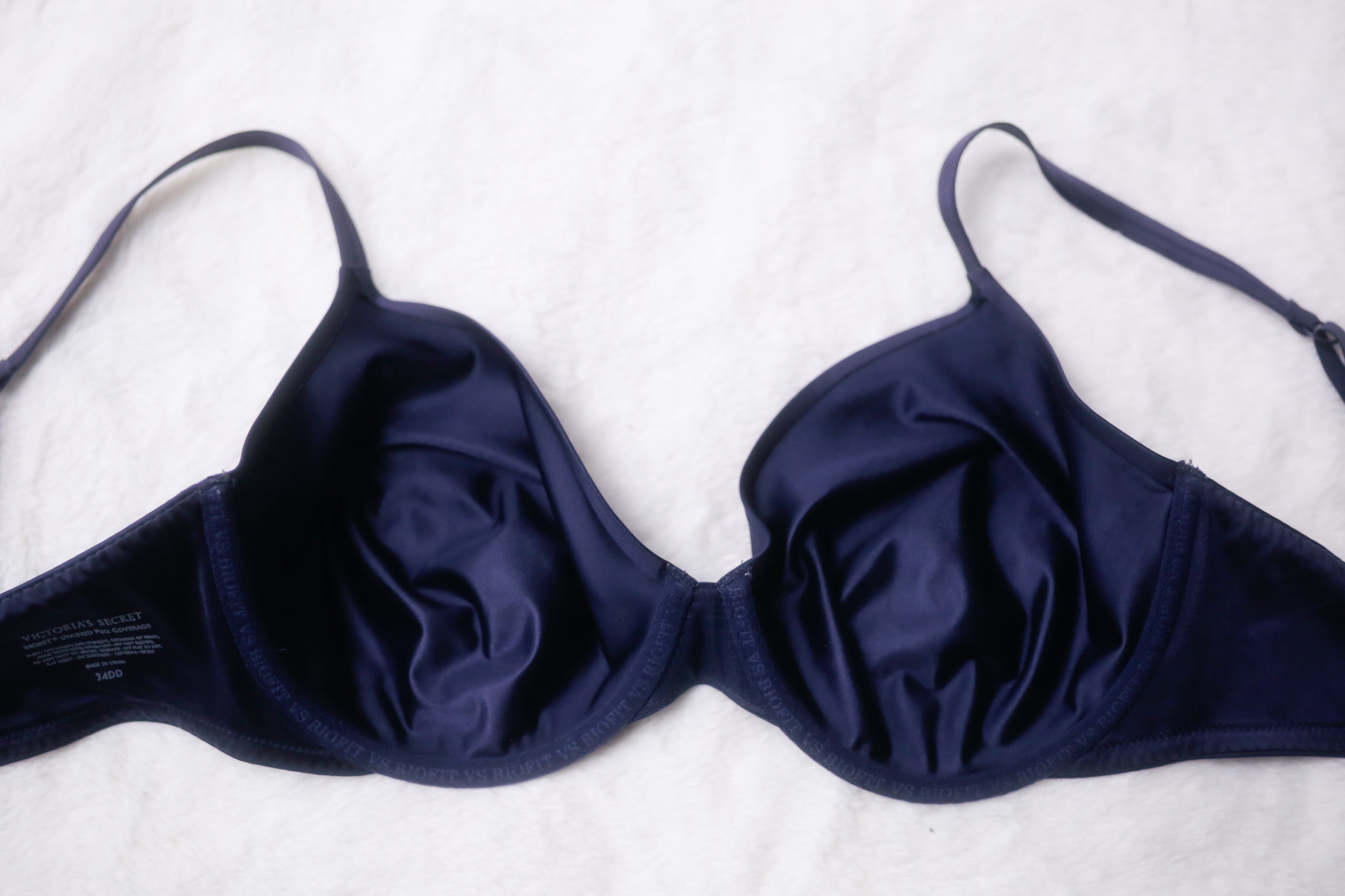 Victoria's Secret 34DD Biofit Unlined Full Coverage Underwire Bra Dark Blue
