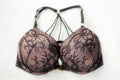 Victoria's Secret Bombshell Plunge Front Close Padded Push-up Bra Black Lace Beige 34D