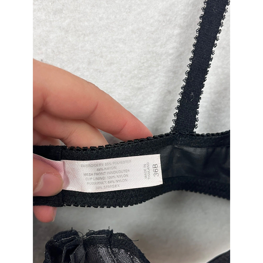 Victorias Secret Black Sheer Embroidered Underwire Bra 36B #8755