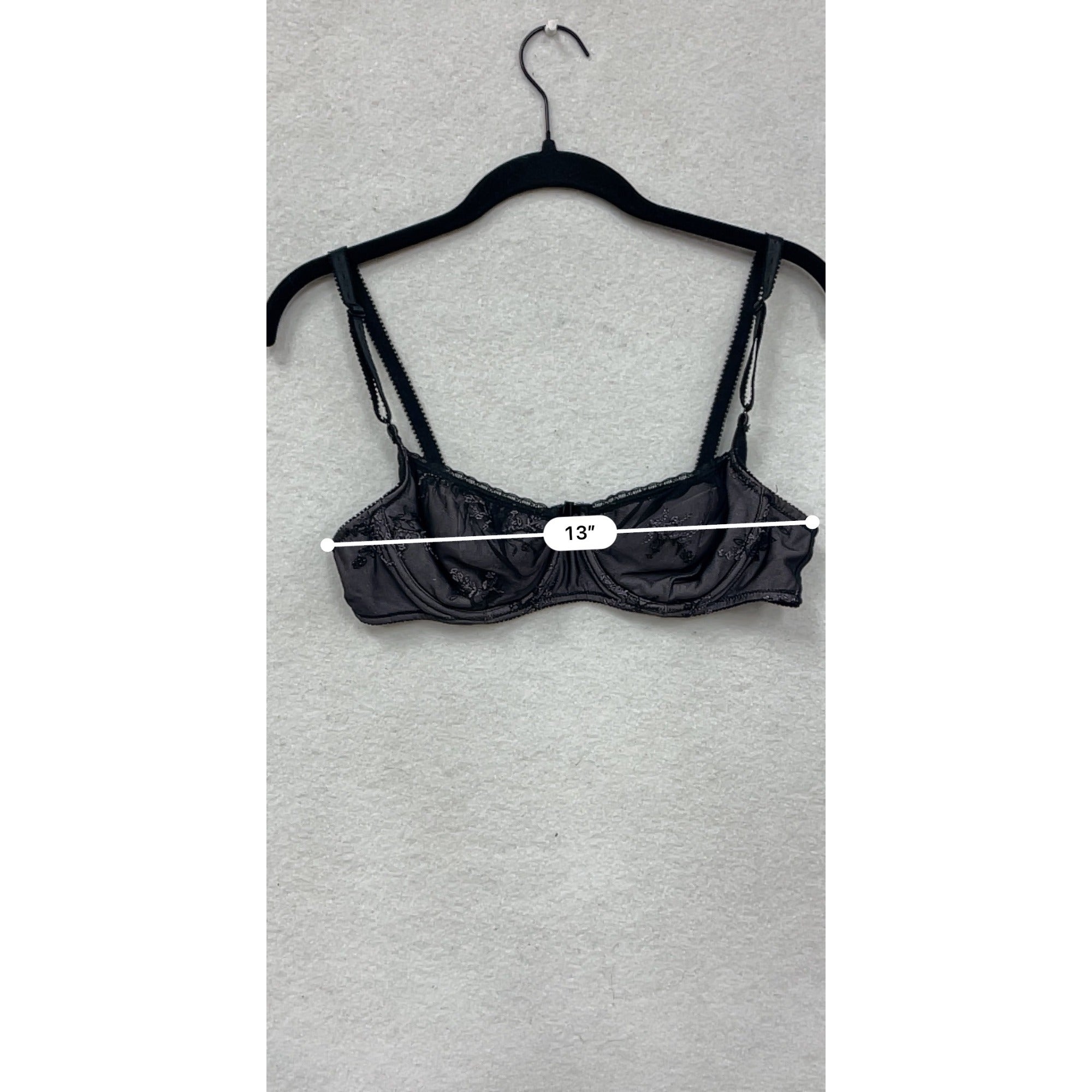 Victorias Secret Black Sheer Embroidered Underwire Bra 36B #8755