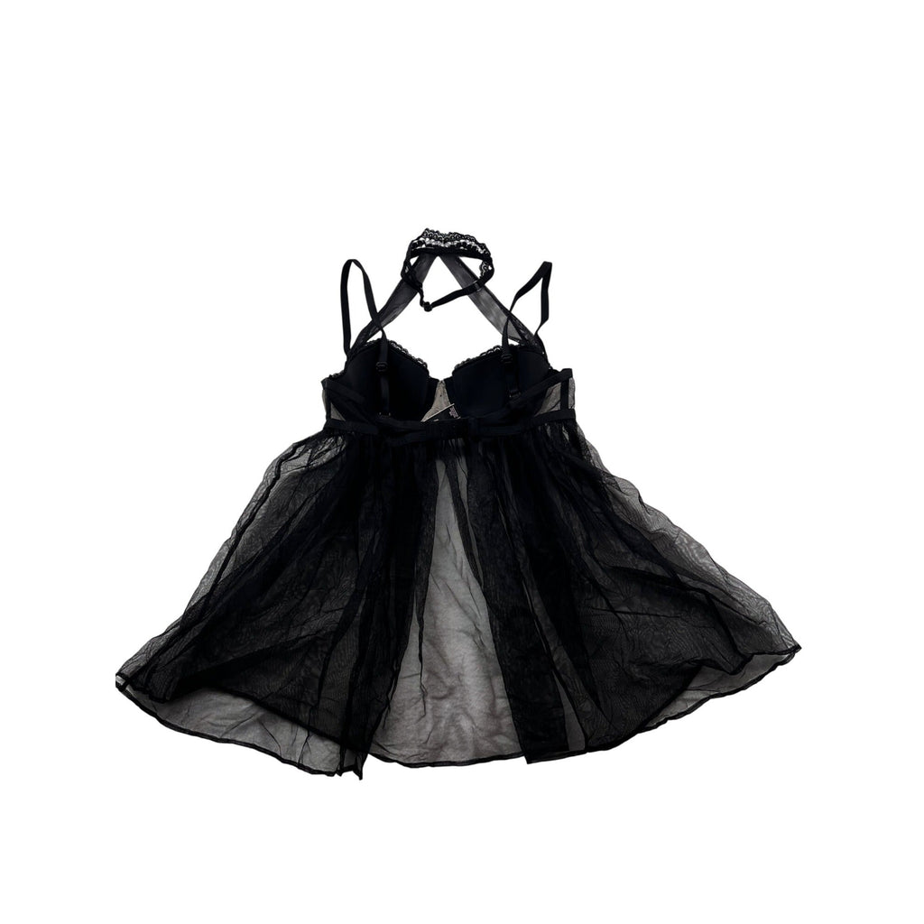 Victorias Secret Black Lace Babydoll Lingerie With Underwire & Halter Neck 34B #6135