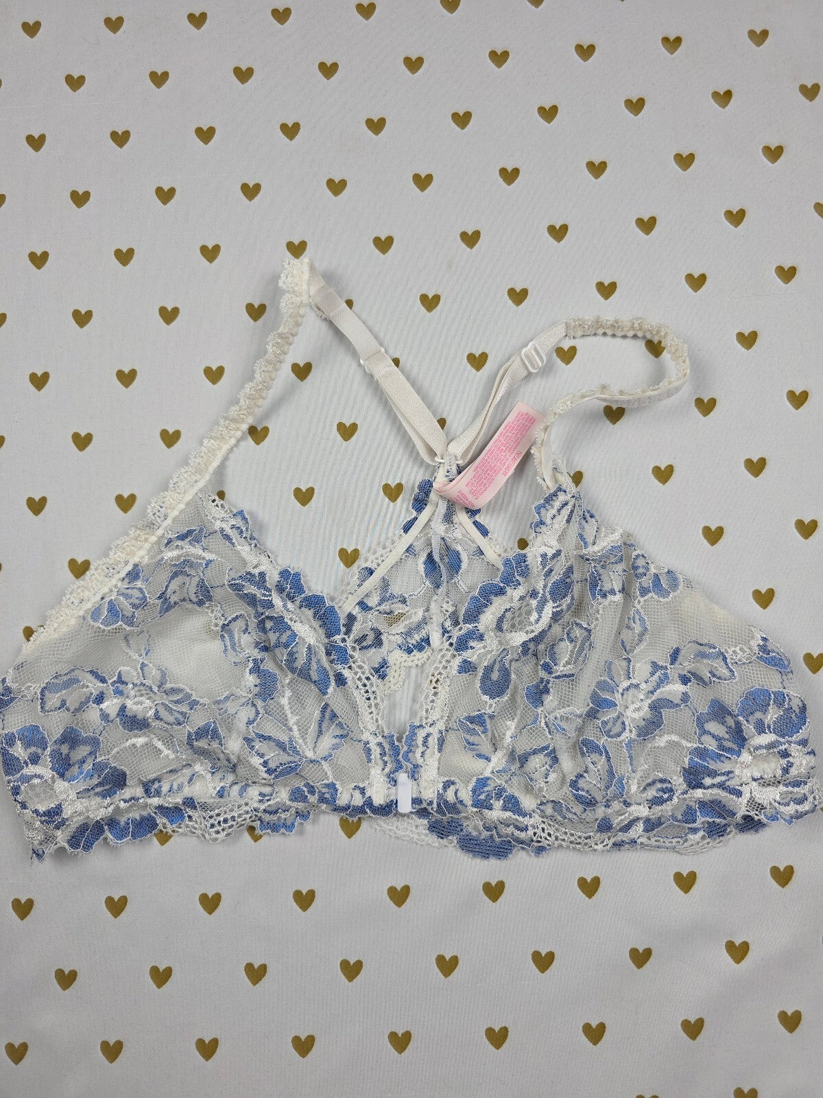 Victorias Secret Pink  Blue Floral Front close Large Bralette Bra Top Tank