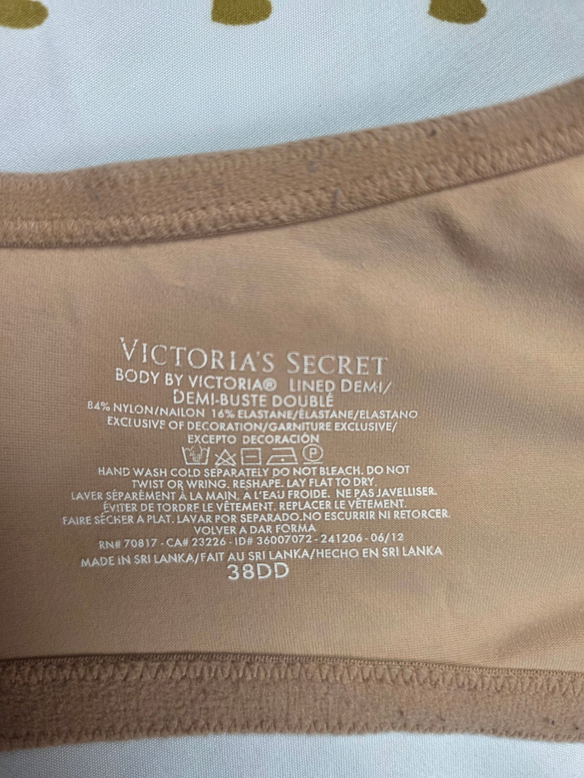 Victoria's Secret Beige Body By victoria lined Demi Bra 38DD