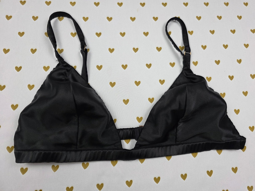 Victorias Secret Black Satin Sexy Large Black Bralette Bra Top Tank