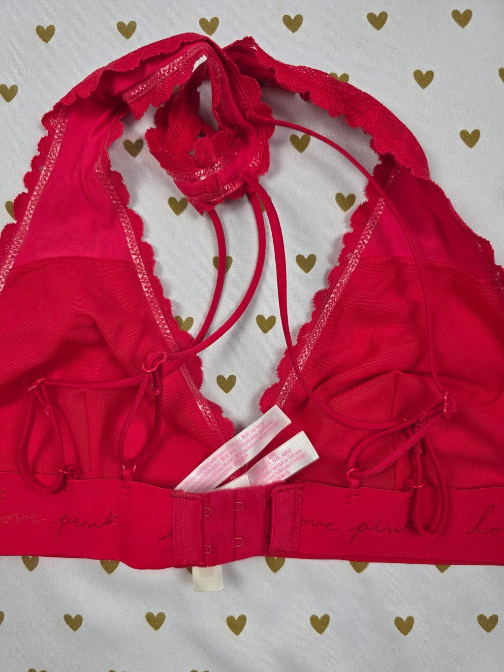 Victorias Secret Pink Red Lace Strappy Medium Bralette Bra Top Tank