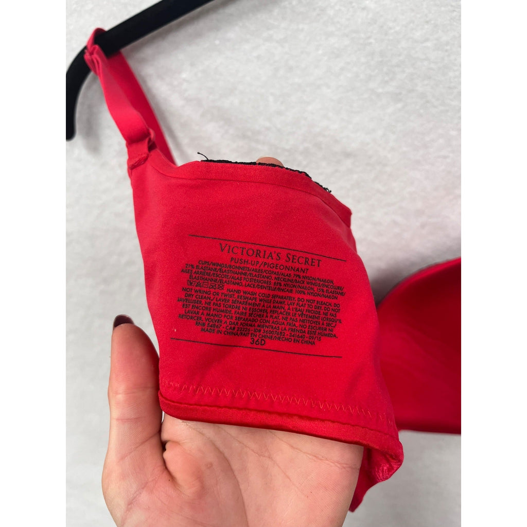 Women’s Victorias Secret Red Push-Up Bra With Black Lace Detail #6264